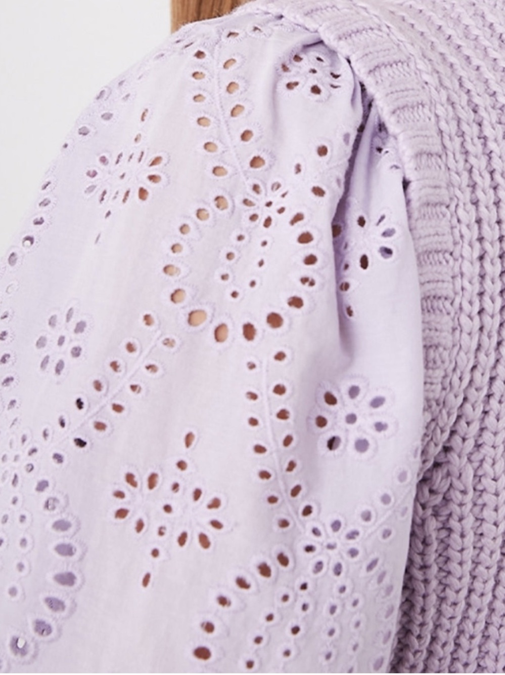 Rails Dhalia Lilac Eyelet Lace Knit Cropoed Crewneck Sweater - M - Picture 4 of 14